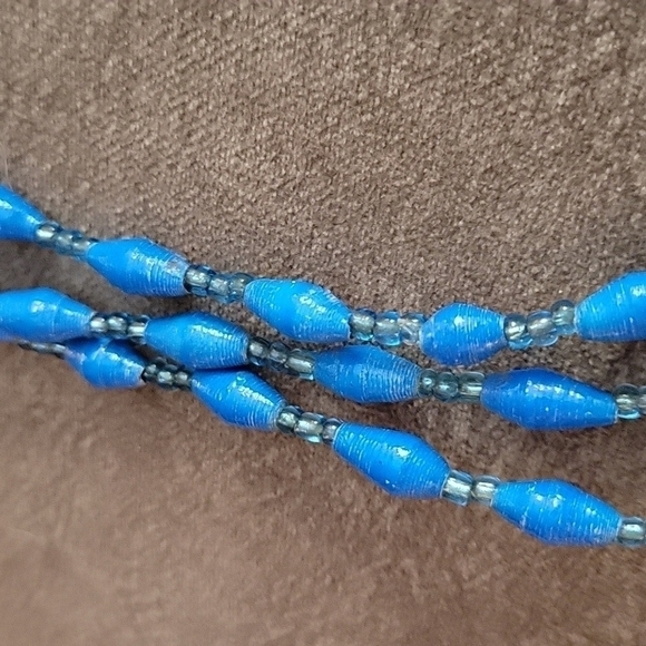 african recycled paper glass beaded long festival Necklace - Picture 6 of 8
